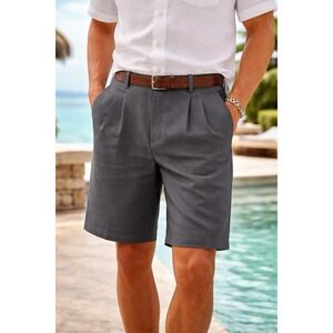 Cubavera Gray Linen Blend Shorts 36 Pleated Front Resort Tropical NWT Classic